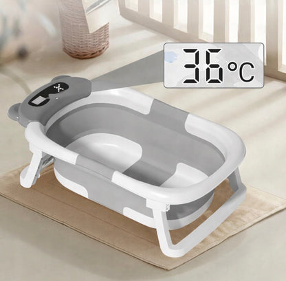 Sulankstoma kūdikio vonelė su LCD termometru ir maudymo pagalvėle „Meškiukas“