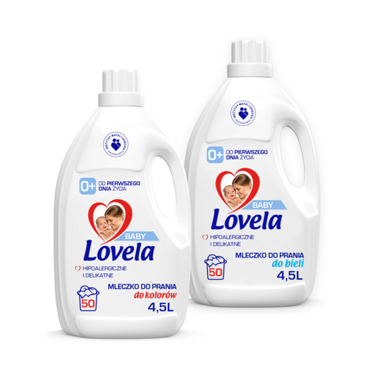 Lovela Baby skalbimo skysčio rinkinys kūdikių drabužiams 2 × 4,5L (100 skalbimų)