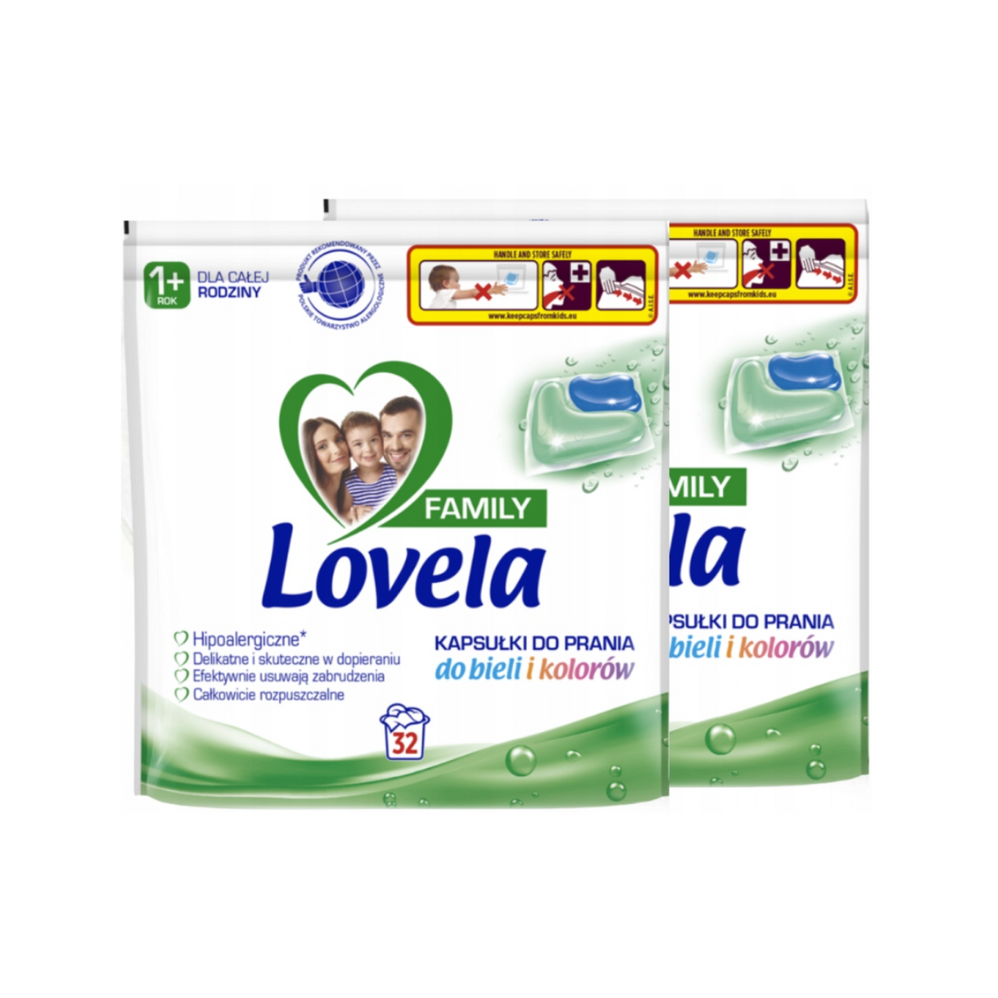 Lovela Family skalbimo kapsulės baltiems ir spalvotiems drabužiams - 64 vnt.